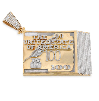 10K Yellow Gold "USA 100$" 3.5CT Natural Diamond Men Charm 36.5g Pendant - Elite Jewelers - Charms & Pendants