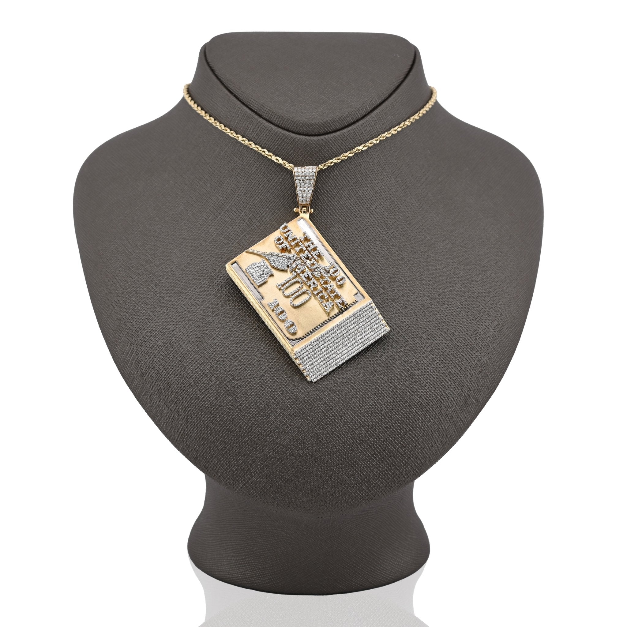 10K Yellow Gold "USA 100$" 3.5CT Natural Diamond Men Charm 36.5g Pendant - Elite Jewelers - Charms & Pendants