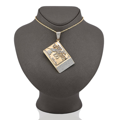 10K Yellow Gold "USA 100$" 3.5CT Natural Diamond Men Charm 36.5g Pendant - Elite Jewelers - Charms & Pendants
