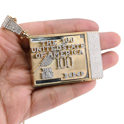 10K Yellow Gold "USA 100$" 3.5CT Natural Diamond Men Charm 36.5g Pendant - Elite Jewelers - Charms & Pendants