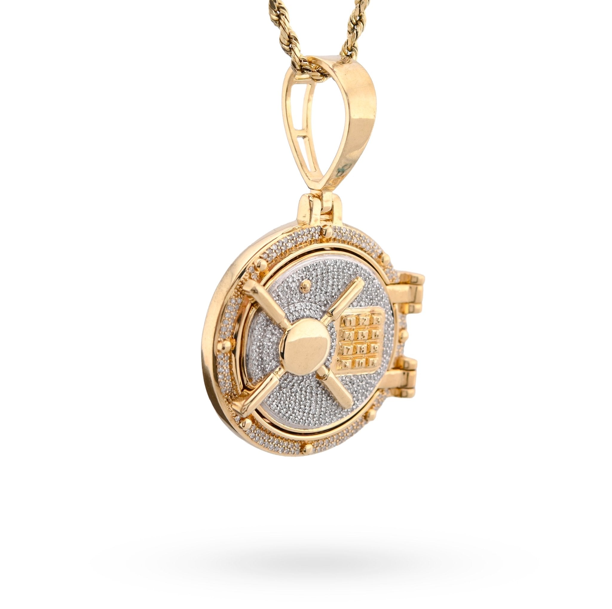 10K Yellow Gold Vault Door Memory Picture Pendant 0.6CT Natural Diamond Men Women Charm - Elite Jewelers - Charms & Pendants