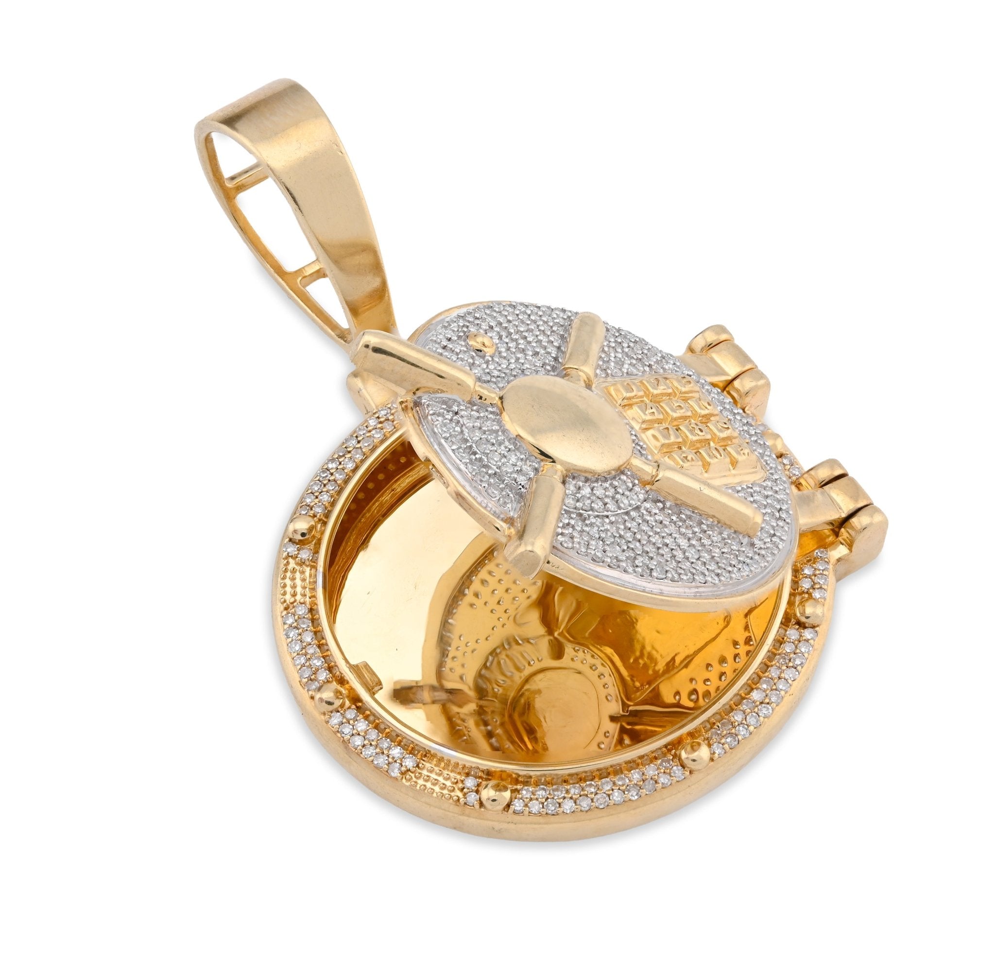 10K Yellow Gold Vault Door Memory Picture Pendant 0.6CT Natural Diamond Men Women Charm - Elite Jewelers - Charms & Pendants