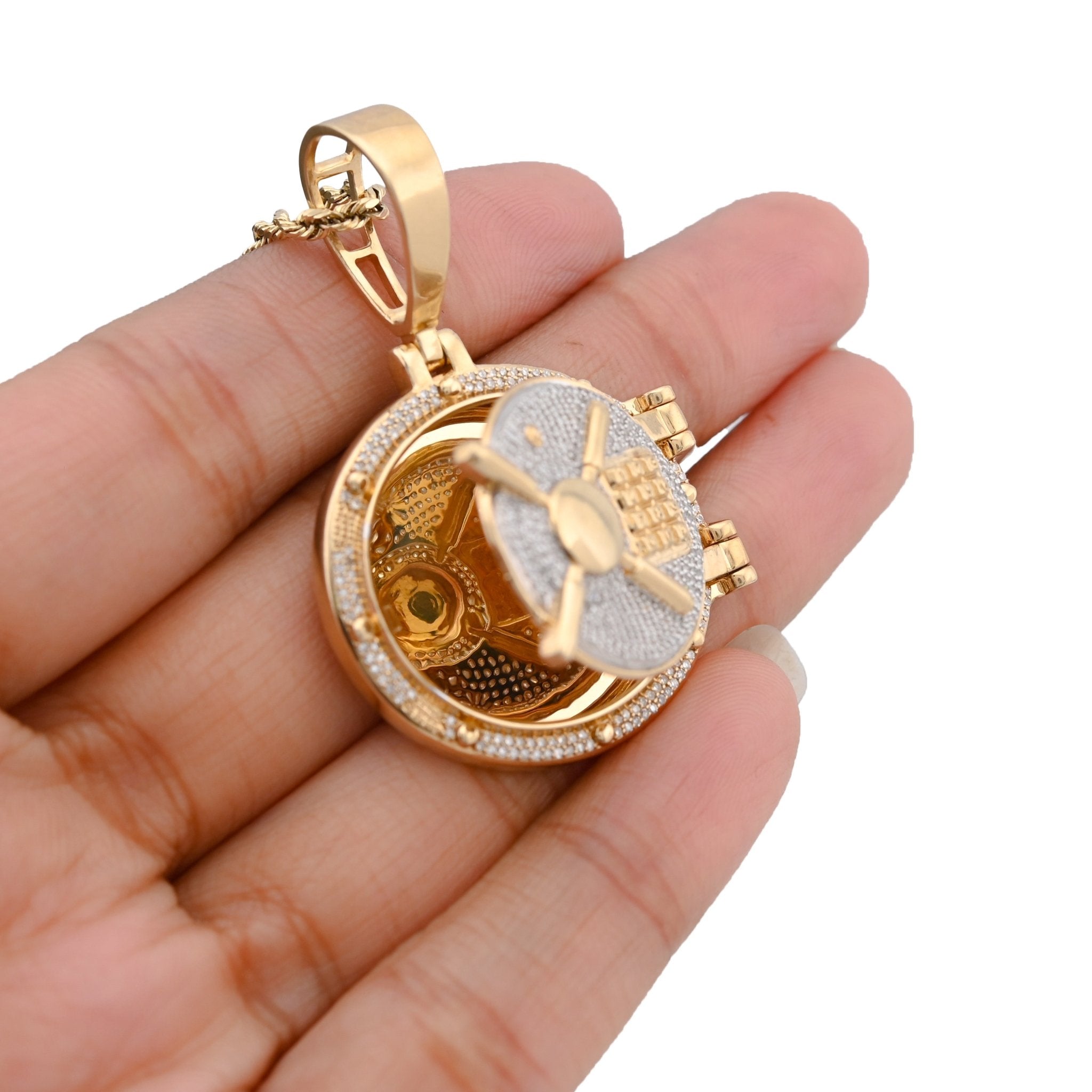 10K Yellow Gold Vault Door Memory Picture Pendant 0.6CT Natural Diamond Men Women Charm - Elite Jewelers - Charms & Pendants