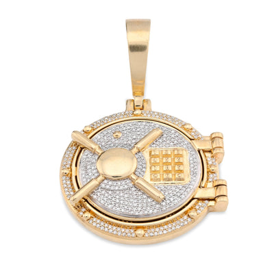 10K Yellow Gold Vault Door Memory Picture Pendant 0.6CT Natural Diamond Men Women Charm - Elite Jewelers - Charms & Pendants
