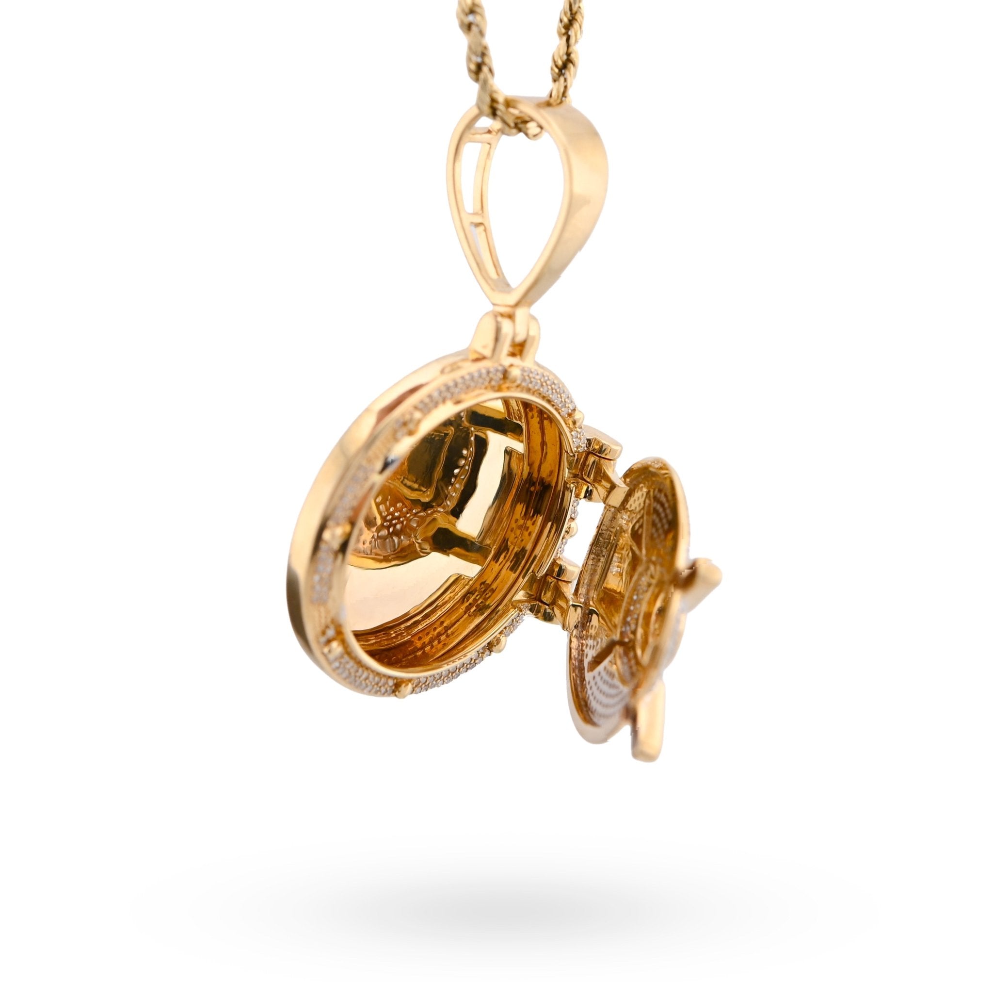 10K Yellow Gold Vault Door Memory Picture Pendant 0.6CT Natural Diamond Men Women Charm - Elite Jewelers - Charms & Pendants