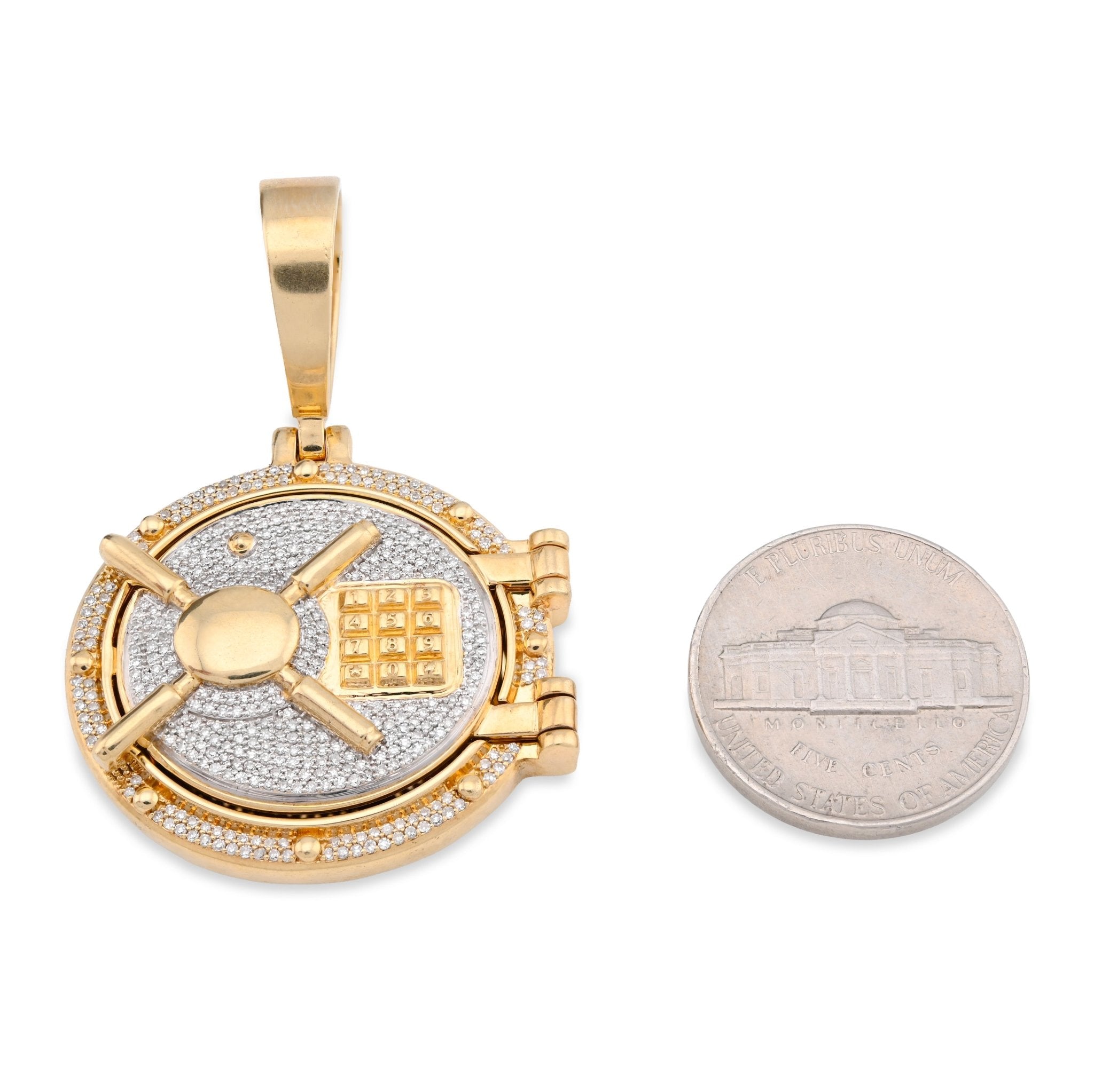 10K Yellow Gold Vault Door Memory Picture Pendant 0.6CT Natural Diamond Men Women Charm - Elite Jewelers - Charms & Pendants
