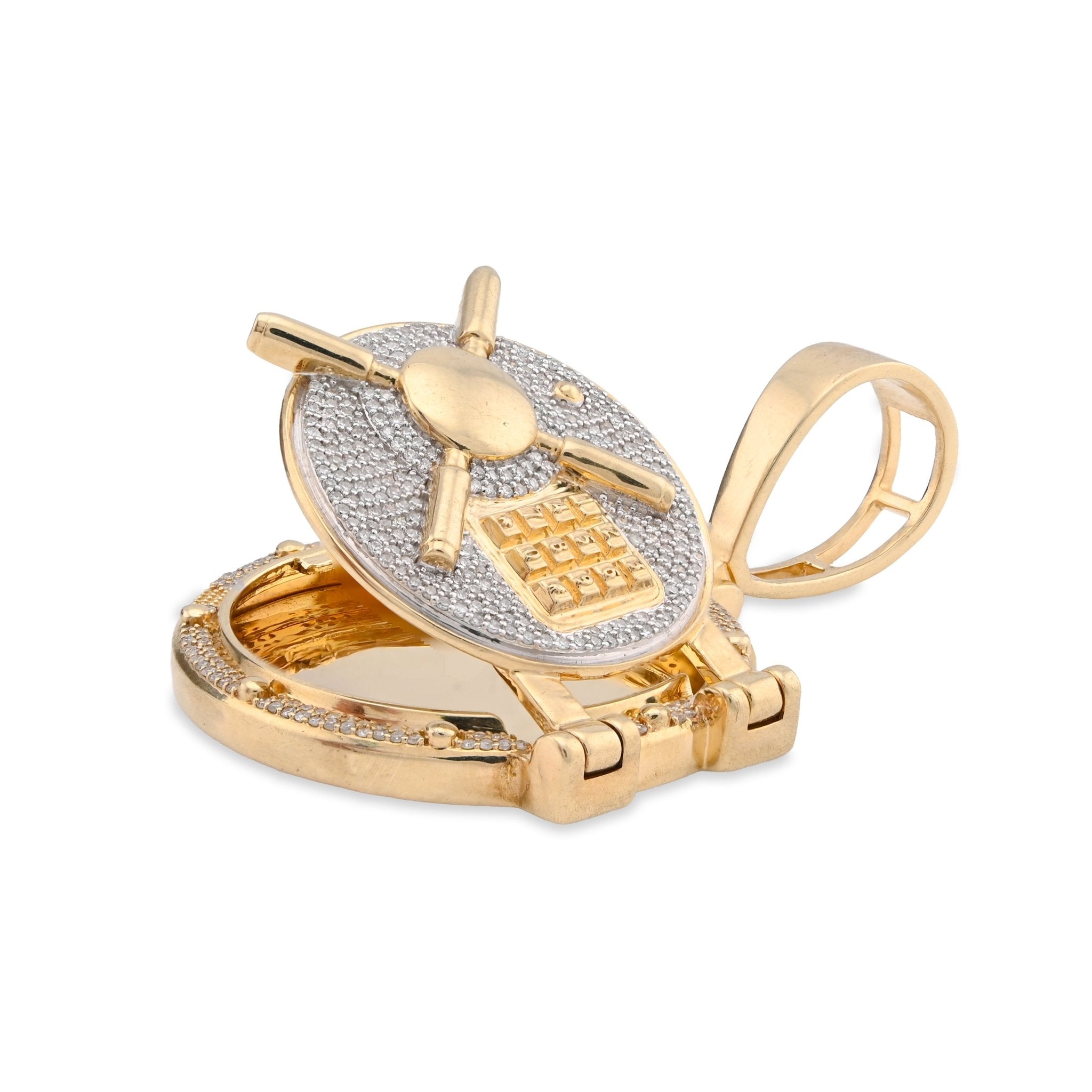 10K Yellow Gold Vault Door Memory Picture Pendant 0.6CT Natural Diamond Men Women Charm - Elite Jewelers - Charms & Pendants