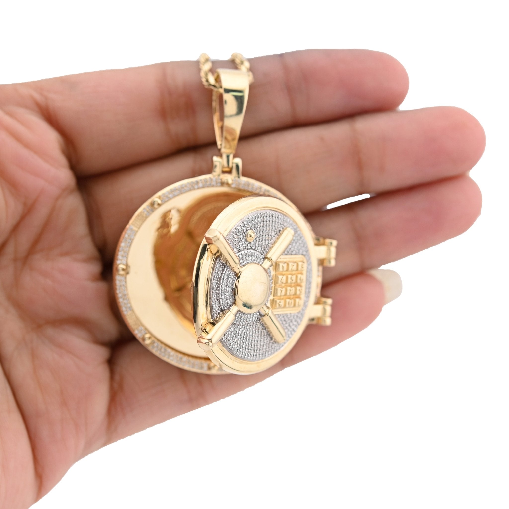 10K Yellow Gold Vault Door Memory Picture Pendant 1.2CT Natural Diamond Men Women Charm - Elite Jewelers - Charms & Pendants