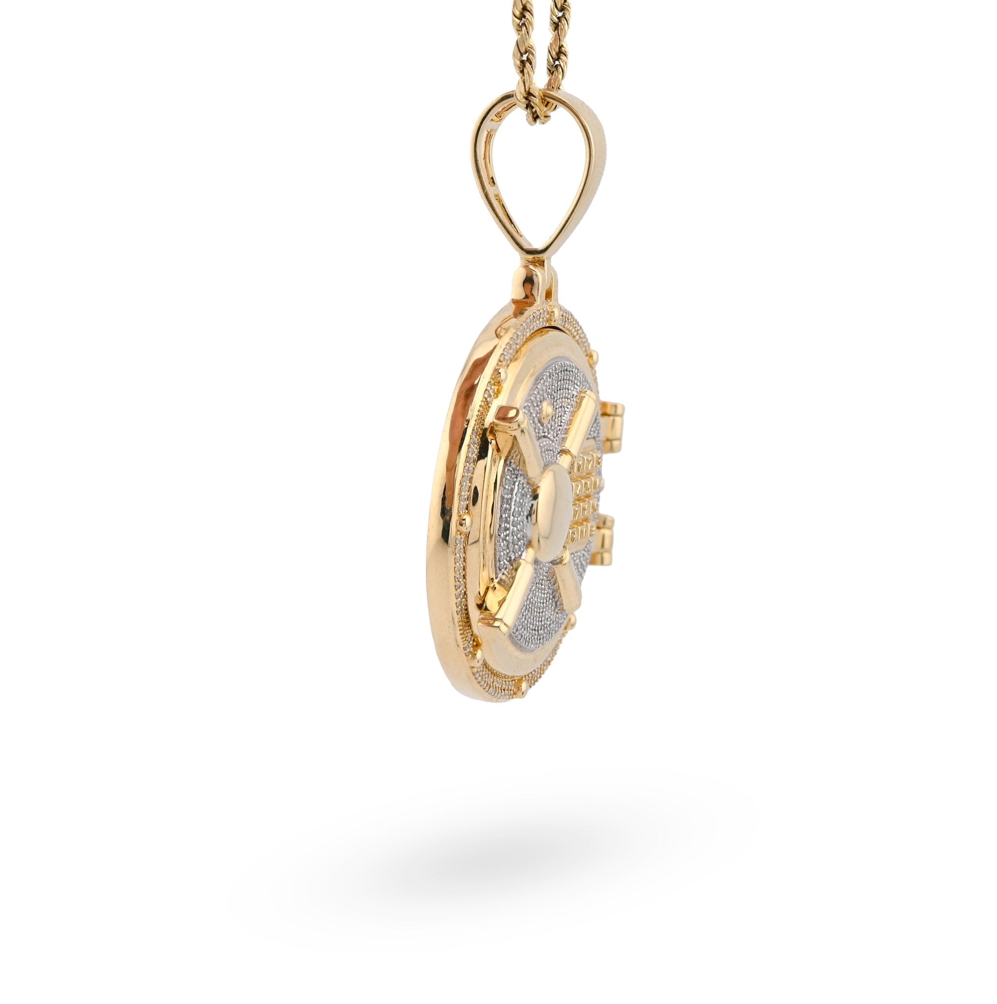 10K Yellow Gold Vault Door Memory Picture Pendant 1.2CT Natural Diamond Men Women Charm - Elite Jewelers - Charms & Pendants