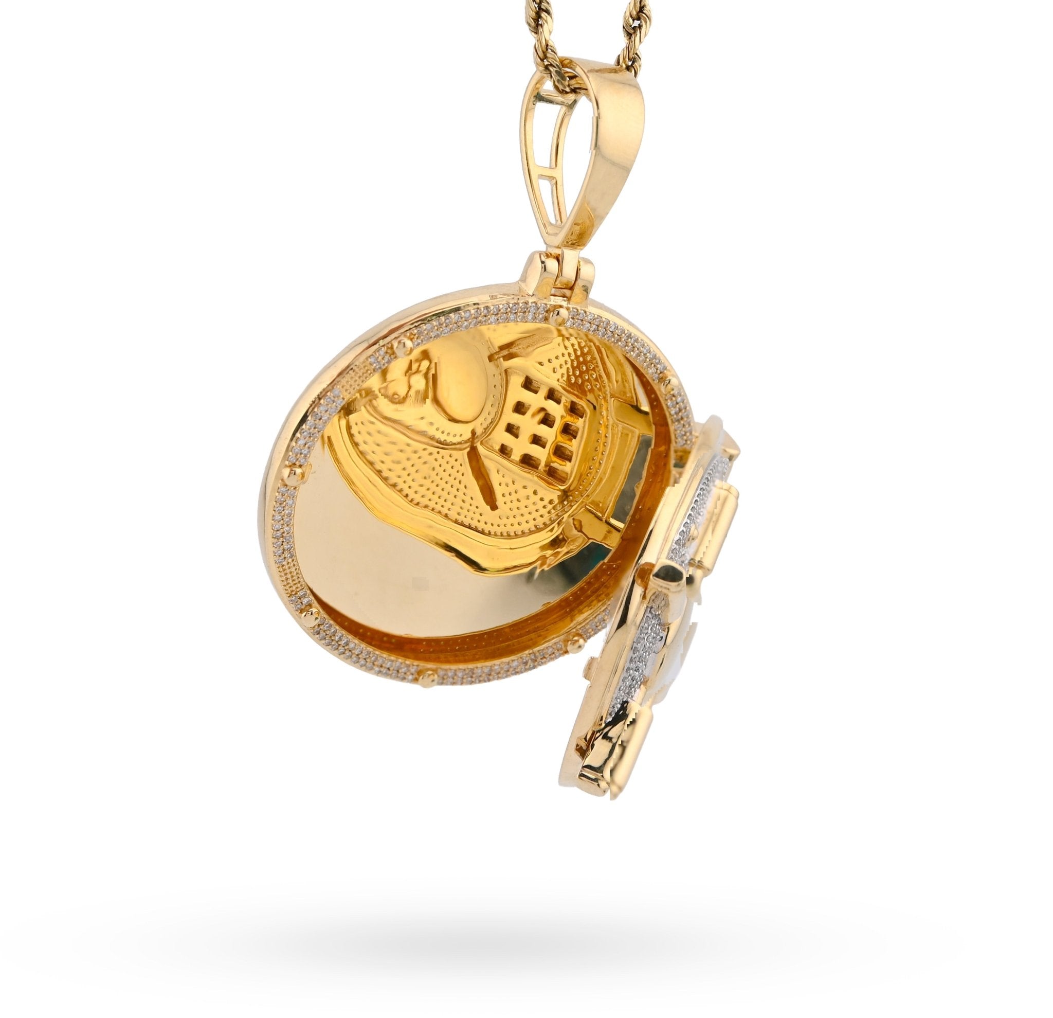 10K Yellow Gold Vault Door Memory Picture Pendant 1.2CT Natural Diamond Men Women Charm - Elite Jewelers - Charms & Pendants