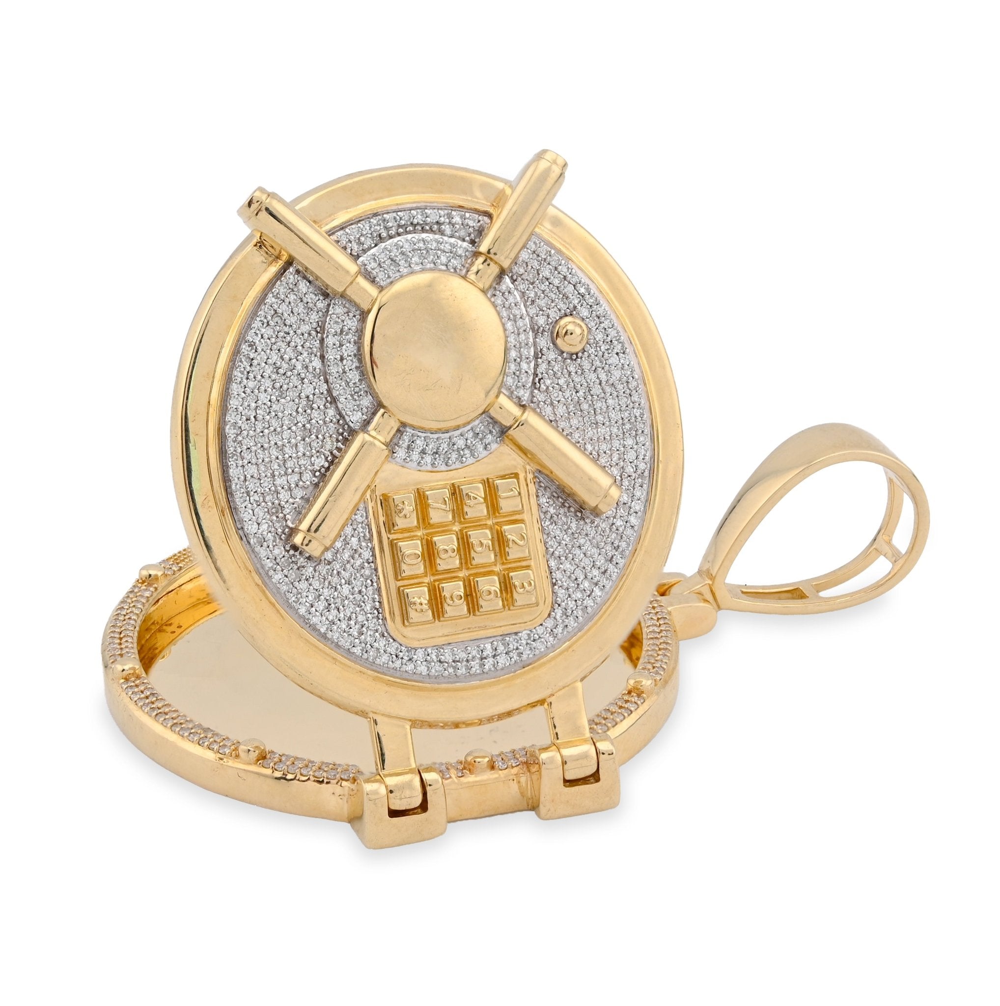 10K Yellow Gold Vault Door Memory Picture Pendant 1.2CT Natural Diamond Men Women Charm - Elite Jewelers - Charms & Pendants