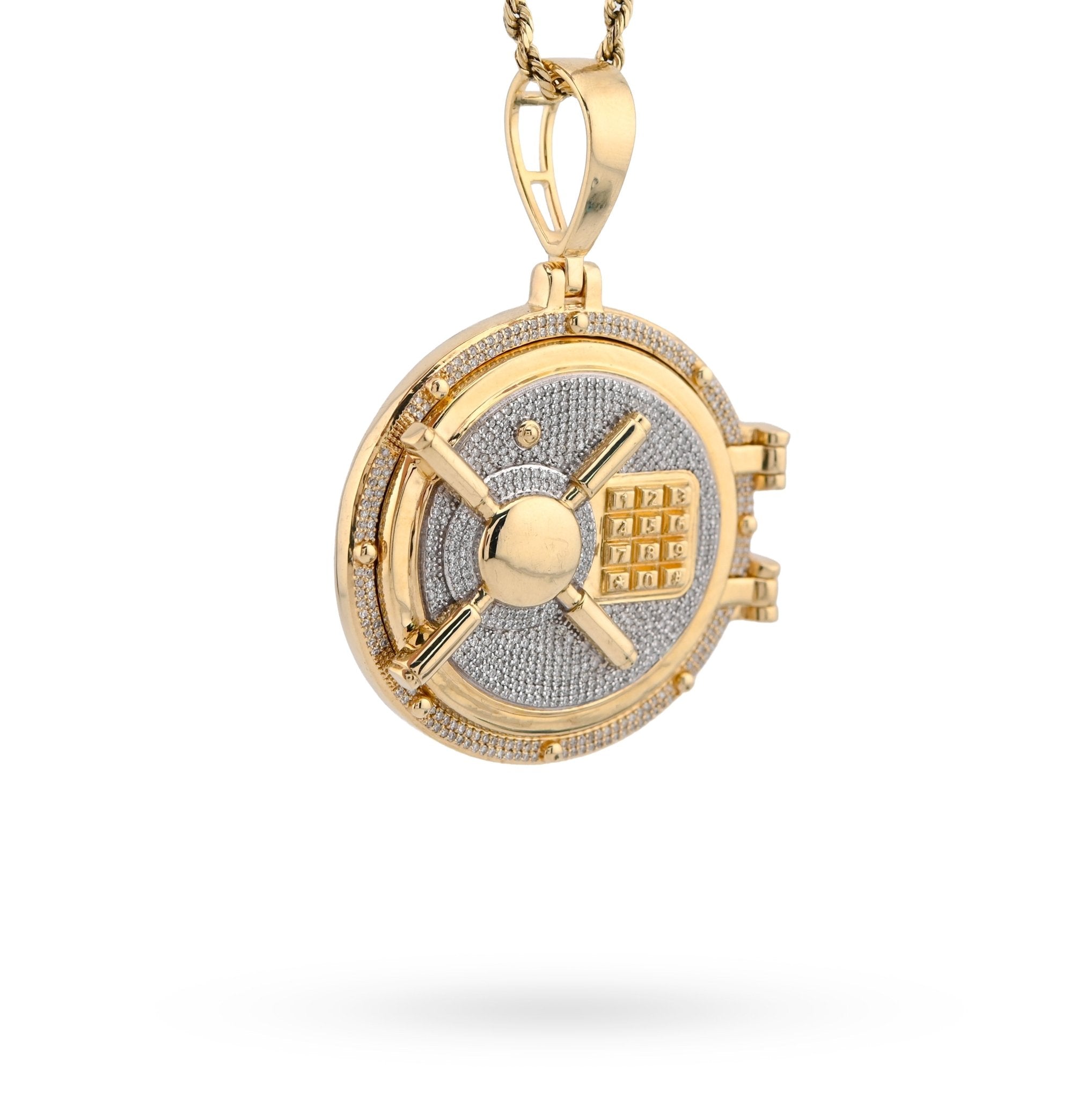 10K Yellow Gold Vault Door Memory Picture Pendant 1.2CT Natural Diamond Men Women Charm - Elite Jewelers - Charms & Pendants