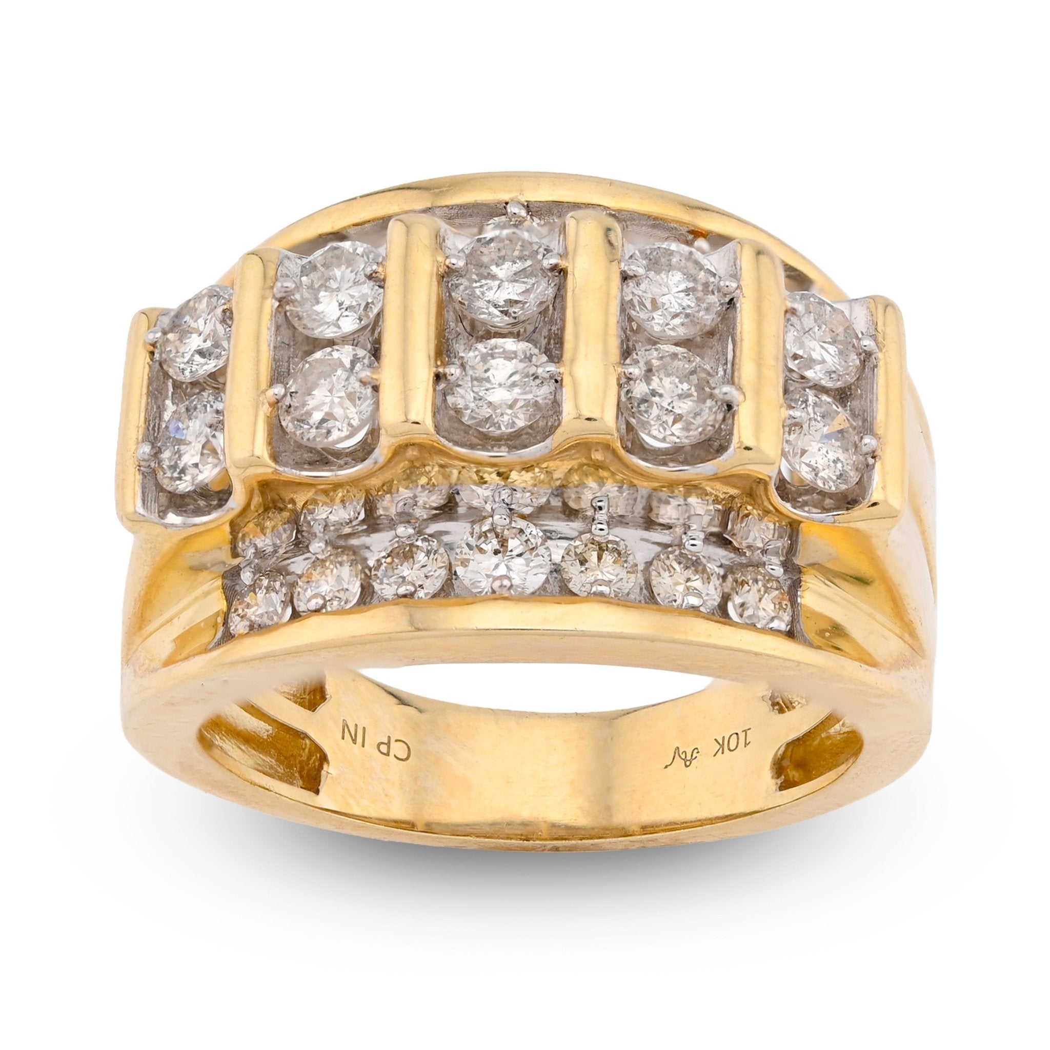 10K Yellow Gold Vertical Row multi - Column 2CT Natural Diamond Men Pinky Ring - Elite Jewelers - Rings