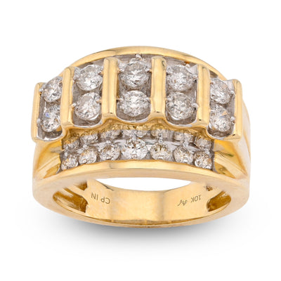 10K Yellow Gold Vertical Row multi - Column 2CT Natural Diamond Men Pinky Ring - Elite Jewelers - Rings