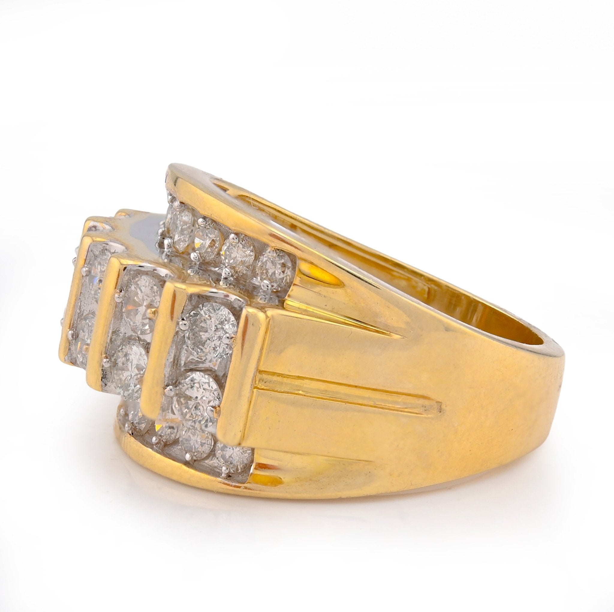 10K Yellow Gold Vertical Row multi - Column 2CT Natural Diamond Men Pinky Ring - Elite Jewelers - Rings