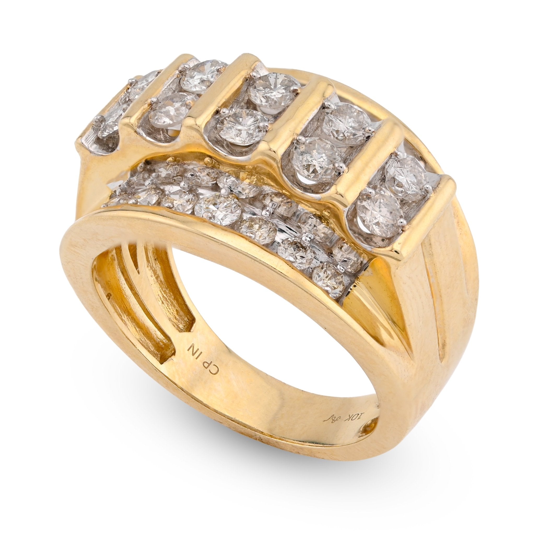 10K Yellow Gold Vertical Row multi - Column 2CT Natural Diamond Men Pinky Ring - Elite Jewelers - Rings