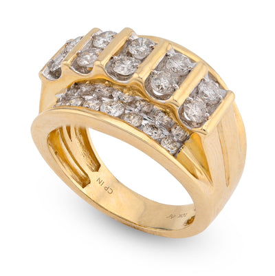 10K Yellow Gold Vertical Row multi - Column 2CT Natural Diamond Men Pinky Ring - Elite Jewelers - Rings