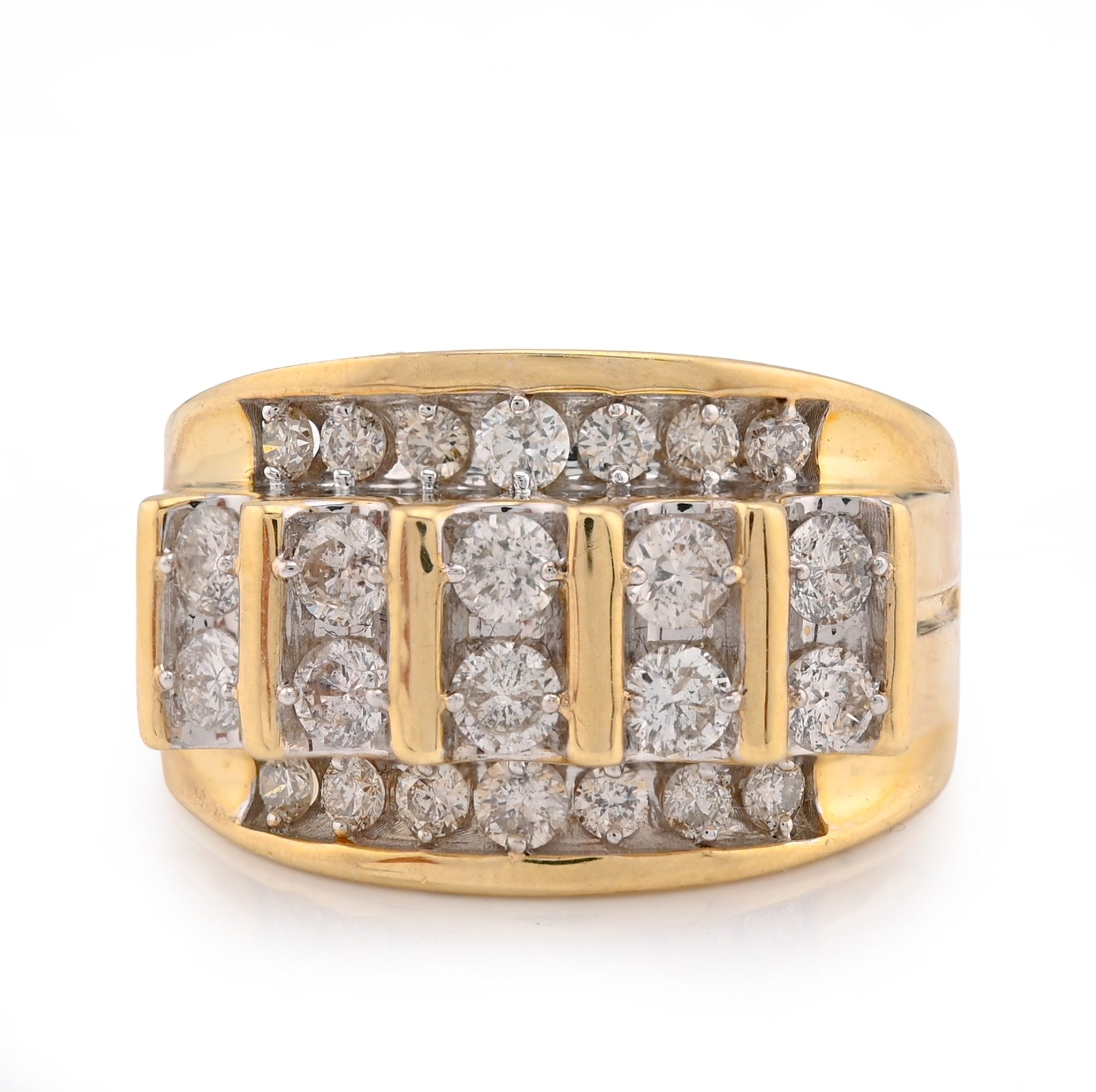 10K Yellow Gold Vertical Row multi - Column 2CT Natural Diamond Men Pinky Ring - Elite Jewelers - Rings
