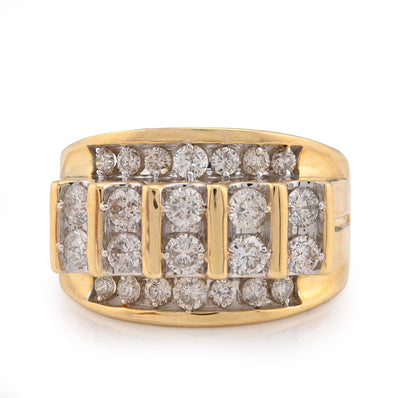 10K Yellow Gold Vertical Row multi - Column 2CT Natural Diamond Men Pinky Ring - Elite Jewelers - Rings