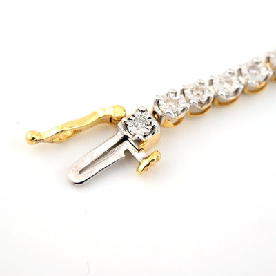 10k Yellow Gold Women 0.8CTW Baguette Diamond Heart Tennis Bracelet 7.6g 7Inch - Elite Jewelers - Bracelets