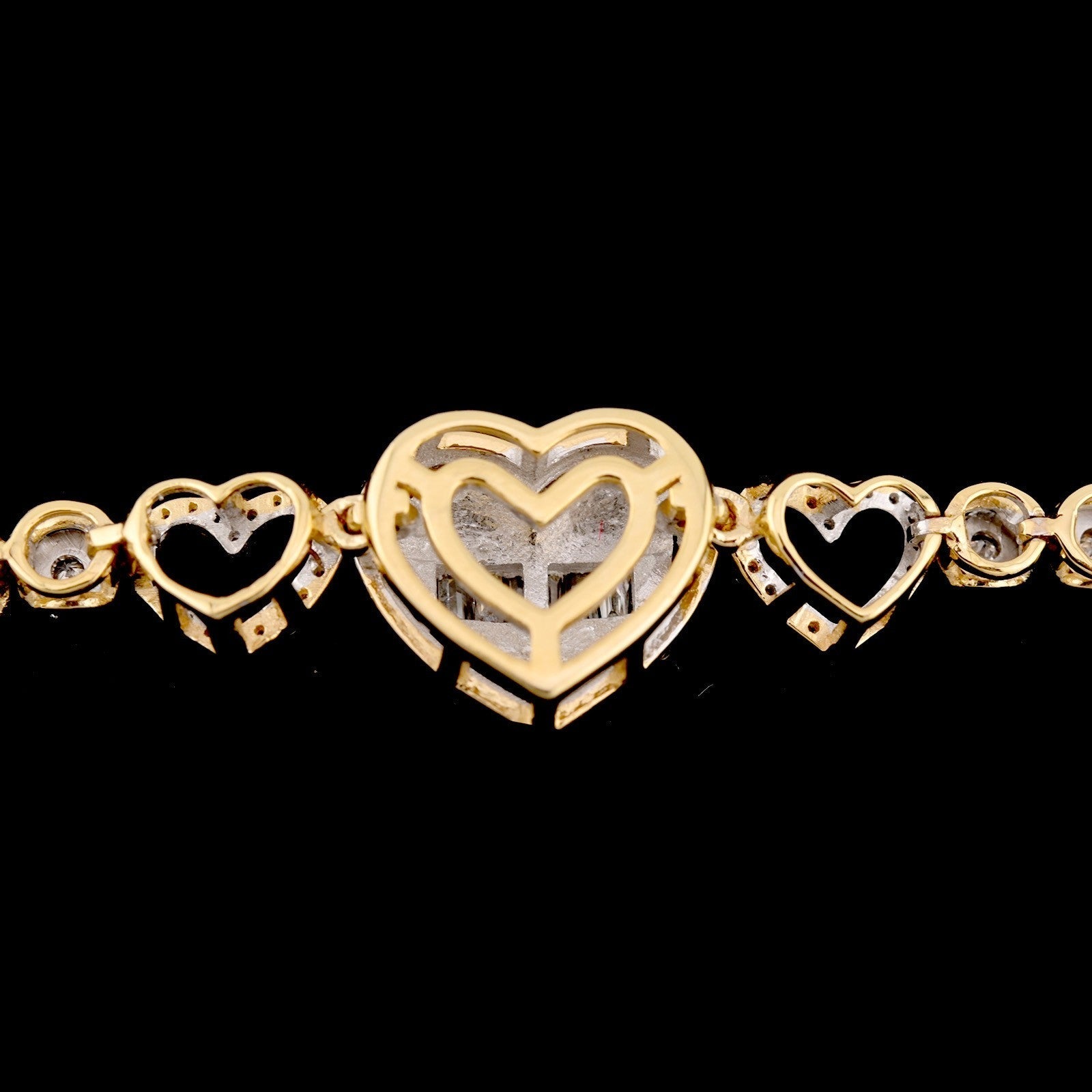 10k Yellow Gold Women 0.8CTW Baguette Diamond Heart Tennis Bracelet 7.6g 7Inch - Elite Jewelers - Bracelets