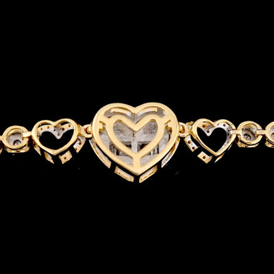 10k Yellow Gold Women 0.8CTW Baguette Diamond Heart Tennis Bracelet 7.6g 7Inch - Elite Jewelers - Bracelets