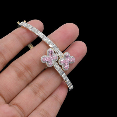 10k Yellow Gold Women 1.35CTW Baguette Diamond Butterfly Clover Bangle 10.7gms - Elite Jewelers - Bracelets