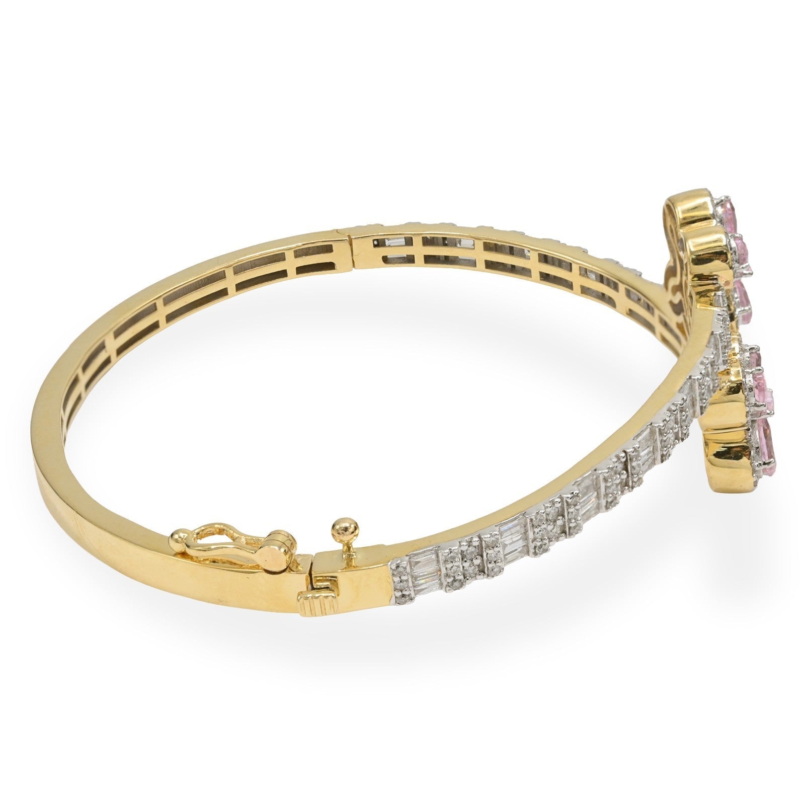 10k Yellow Gold Women 1.35CTW Baguette Diamond Butterfly Clover Bangle 10.7gms - Elite Jewelers - Bracelets
