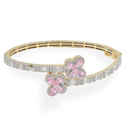 10k Yellow Gold Women 1.35CTW Baguette Diamond Butterfly Clover Bangle 10.7gms - Elite Jewelers - Bracelets
