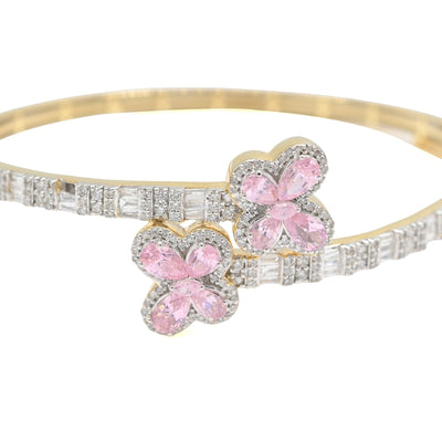 10k Yellow Gold Women 1.35CTW Baguette Diamond Butterfly Clover Bangle 10.7gms - Elite Jewelers - Bracelets