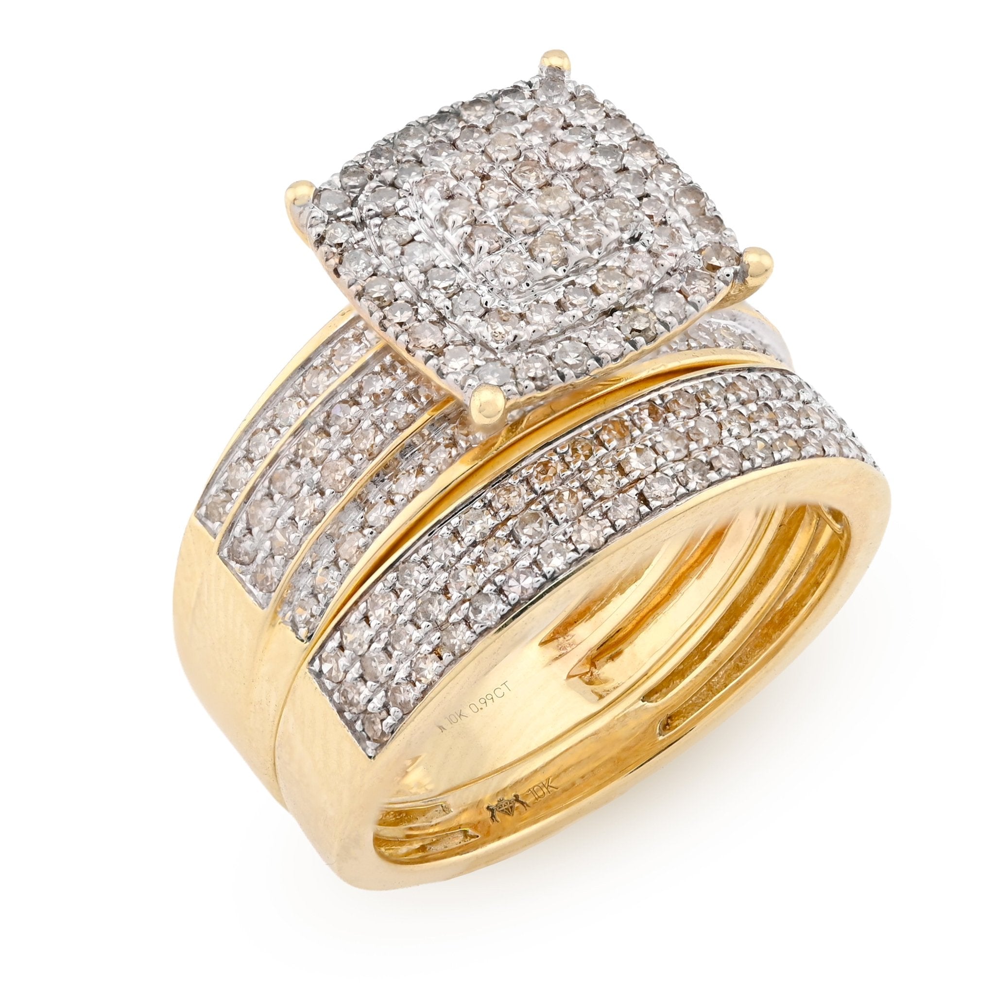 10K Yellow Gold Women 2 layer Rectangular Wedding Ring 0.99CT Natural Diamond Band - Elite Jewelers - Rings