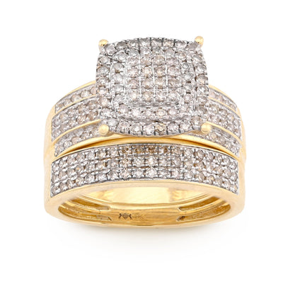 10K Yellow Gold Women 2 layer Rectangular Wedding Ring 0.99CT Natural Diamond Band - Elite Jewelers - Rings
