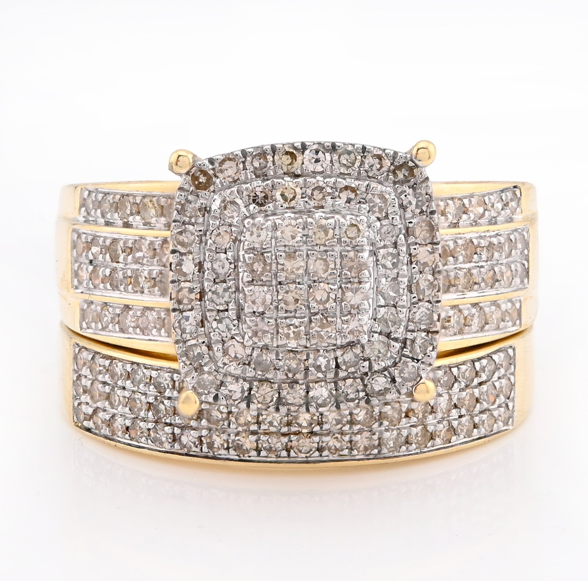10K Yellow Gold Women 2 layer Rectangular Wedding Ring 0.99CT Natural Diamond Band - Elite Jewelers - Rings