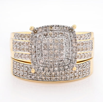 10K Yellow Gold Women 2 layer Rectangular Wedding Ring 0.99CT Natural Diamond Band - Elite Jewelers - Rings