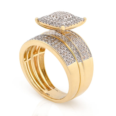 10K Yellow Gold Women 2 layer Rectangular Wedding Ring 0.99CT Natural Diamond Band - Elite Jewelers - Rings