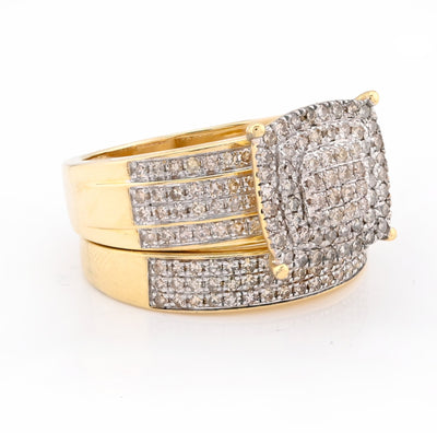 10K Yellow Gold Women 2 layer Rectangular Wedding Ring 0.99CT Natural Diamond Band - Elite Jewelers - Rings