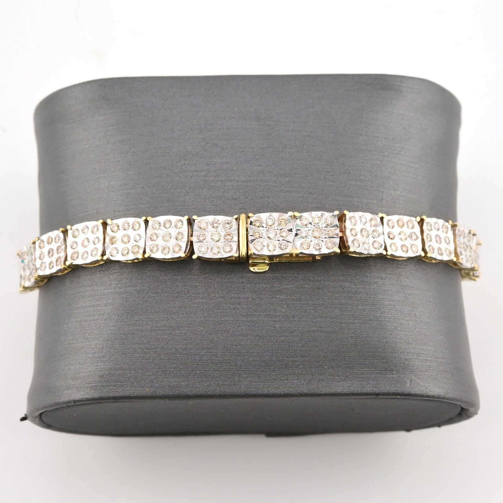 10k Yellow Gold Women 4CTW Diamond Square Fanouk Tennis Bracelet 13.2g 8 Inch - Elite Jewelers - Bracelets