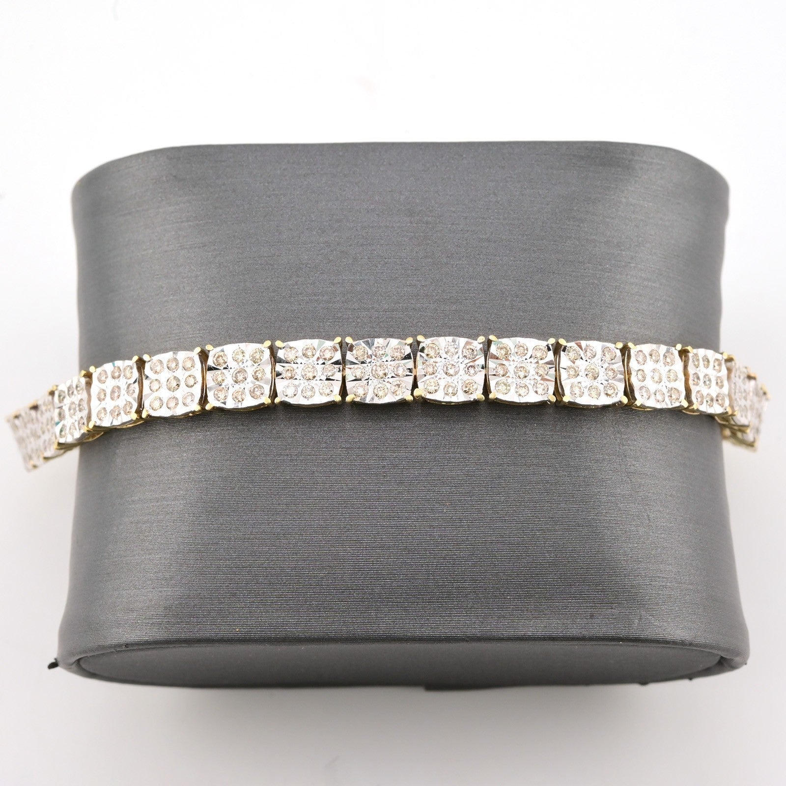 10k Yellow Gold Women 4CTW Diamond Square Fanouk Tennis Bracelet 13.2g 8 Inch - Elite Jewelers - Bracelets