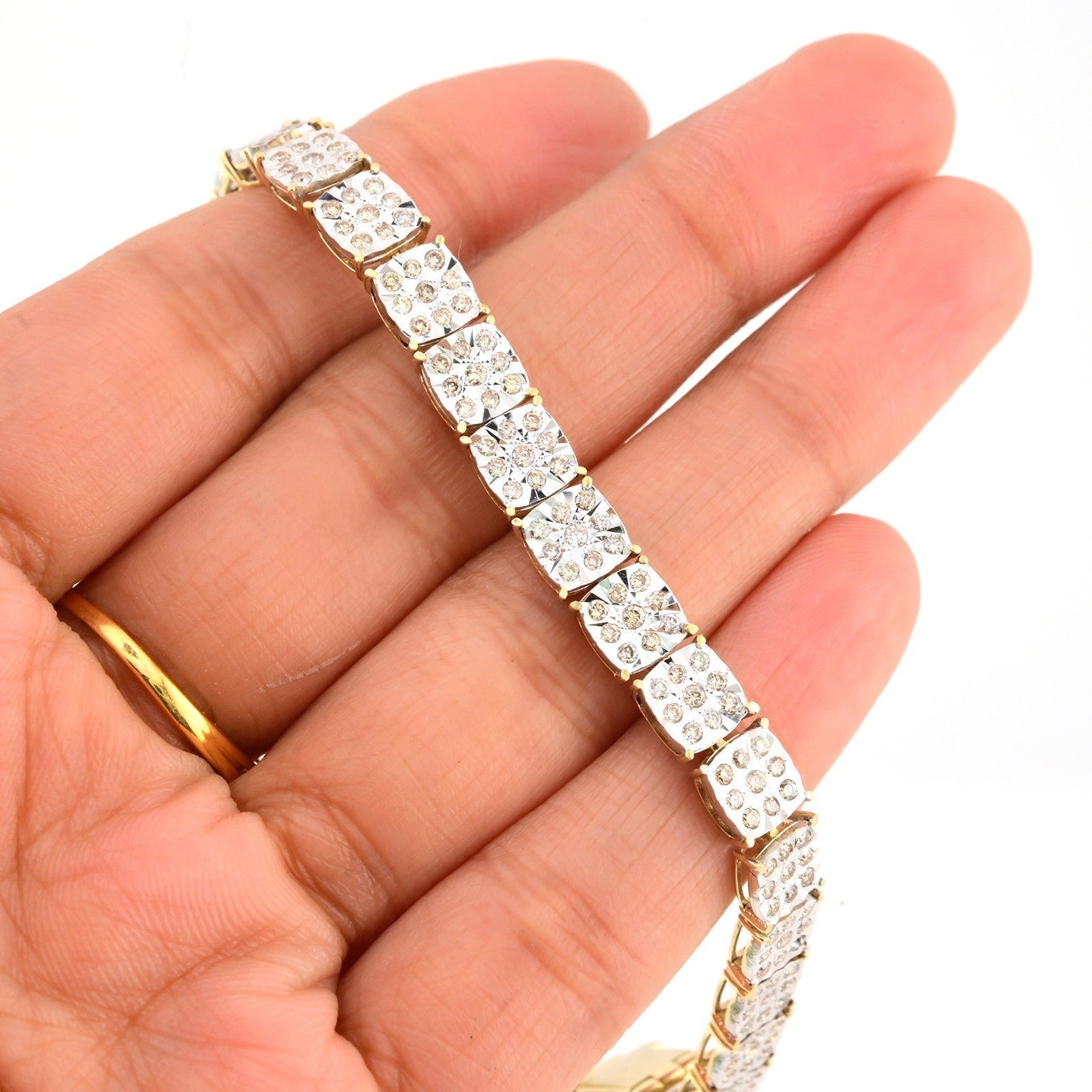 10k Yellow Gold Women 4CTW Diamond Square Fanouk Tennis Bracelet 13.2g 8 Inch - Elite Jewelers - Bracelets