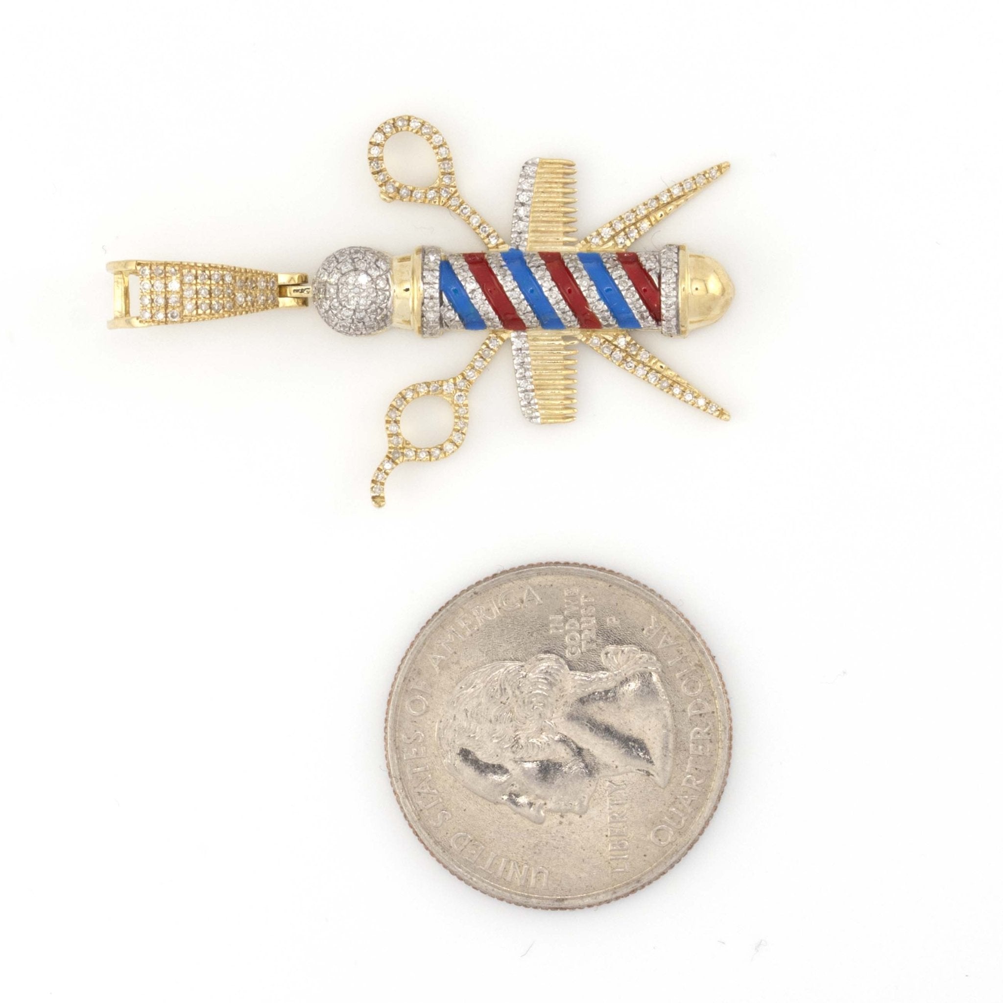 10K Yellow White Gold 0.55CT Diamond Enamel Barber Pole - Elite Jewelers - Charms & Pendants