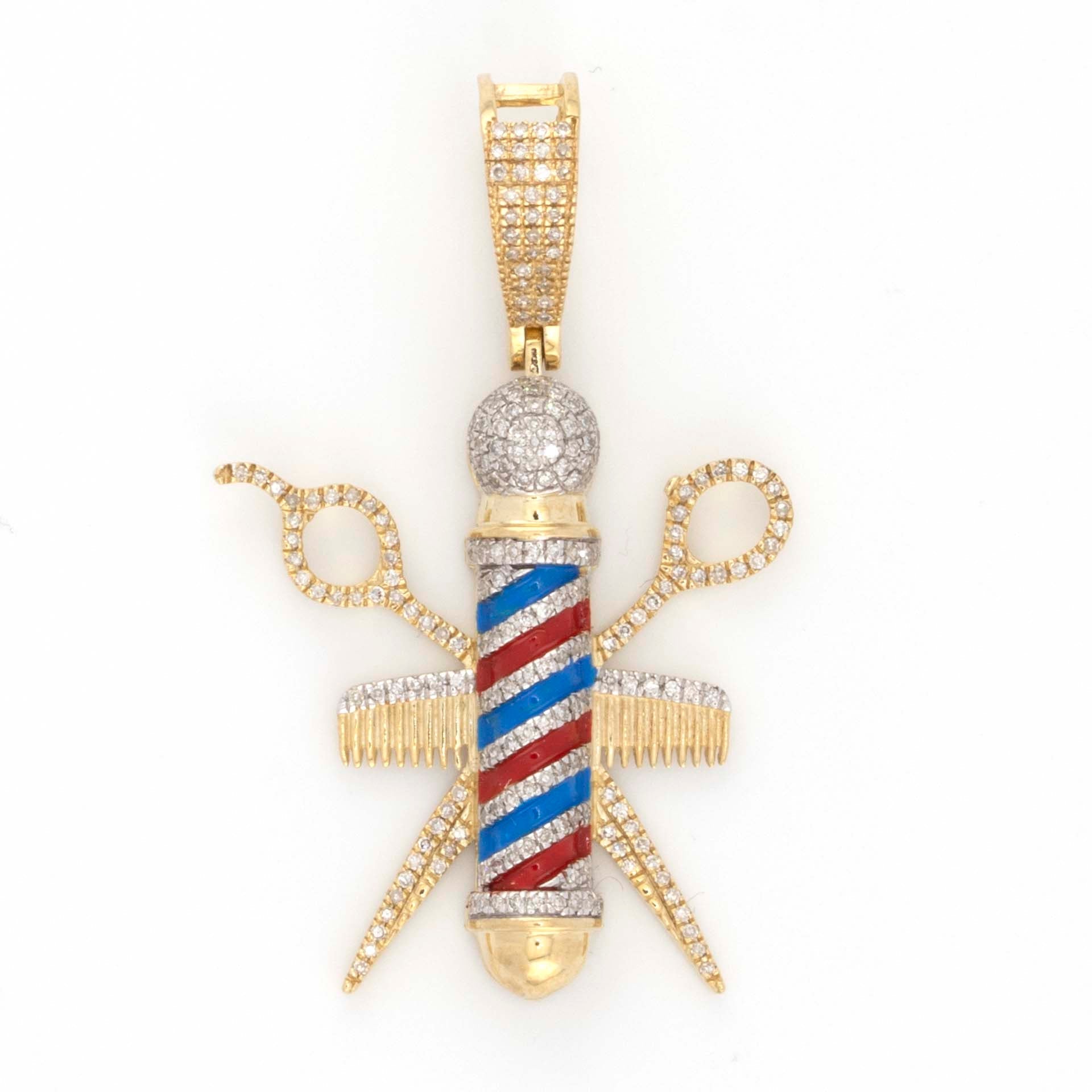 10K Yellow White Gold 0.55CT Diamond Enamel Barber Pole - Elite Jewelers - Charms & Pendants