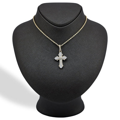 10k Yellow & White Gold 0.9CTW Natural Diamond Pave Cross Pendant 4.1g Charm - Elite Jewelers - Charms & Pendants