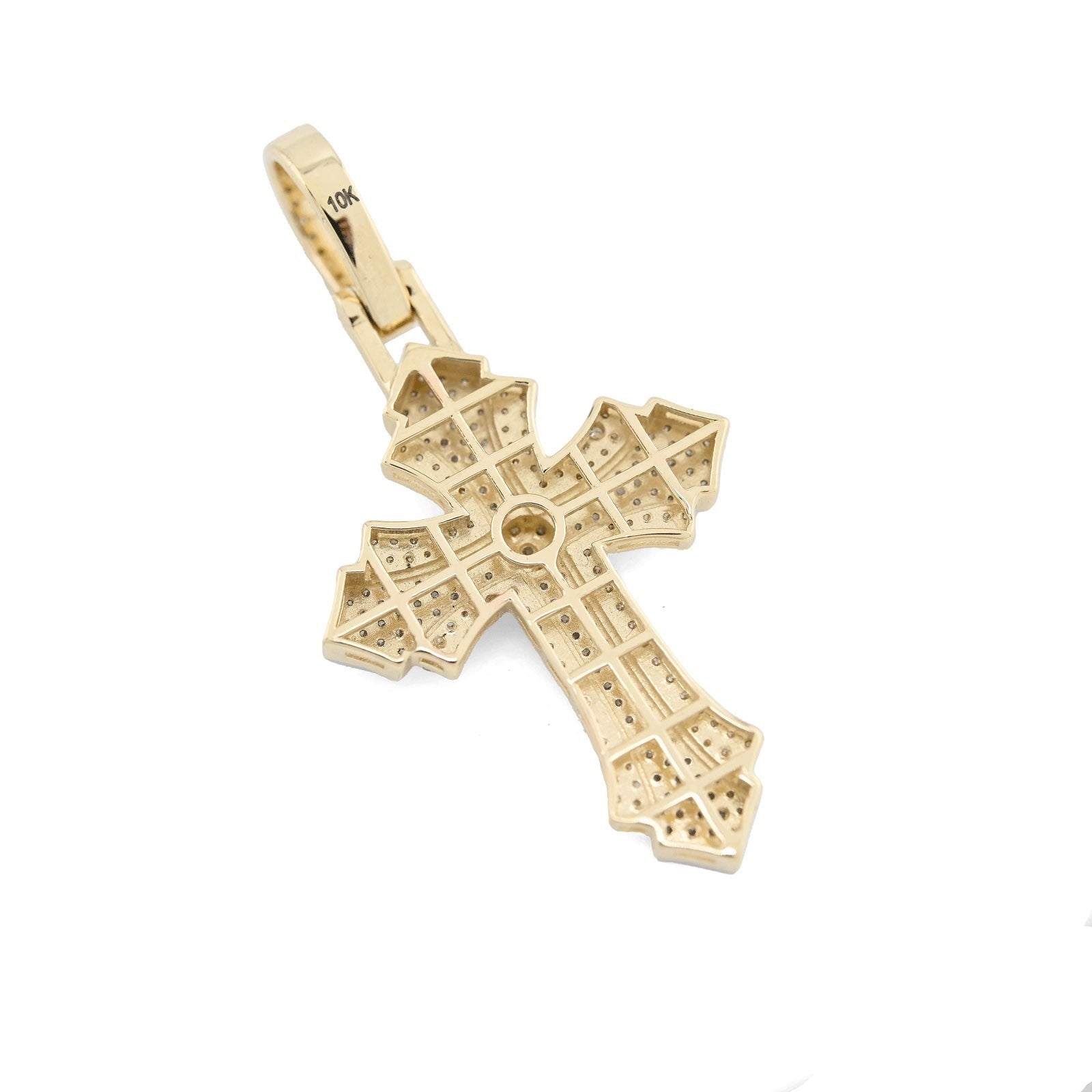 10k Yellow & White Gold 0.9CTW Natural Diamond Pave Cross Pendant 4.1g Charm - Elite Jewelers - Charms & Pendants