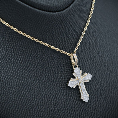 10k Yellow & White Gold 0.9CTW Natural Diamond Pave Cross Pendant 4.1g Charm - Elite Jewelers - Charms & Pendants