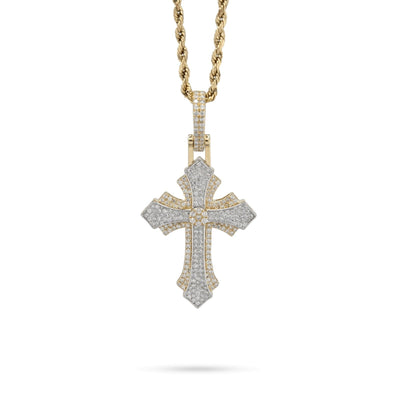 10k Yellow & White Gold 0.9CTW Natural Diamond Pave Cross Pendant 4.1g Charm - Elite Jewelers - Charms & Pendants