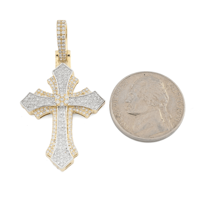 10k Yellow & White Gold 0.9CTW Natural Diamond Pave Cross Pendant 4.1g Charm - Elite Jewelers - Charms & Pendants
