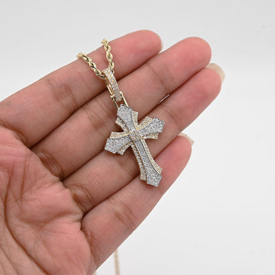 10k Yellow & White Gold 0.9CTW Natural Diamond Pave Cross Pendant 4.1g Charm - Elite Jewelers - Charms & Pendants