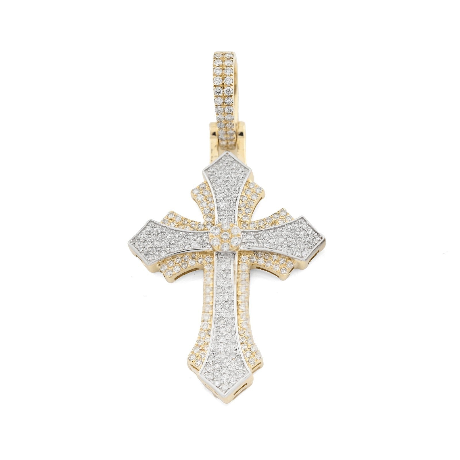 10k Yellow & White Gold 0.9CTW Natural Diamond Pave Cross Pendant 4.1g Charm - Elite Jewelers - Charms & Pendants