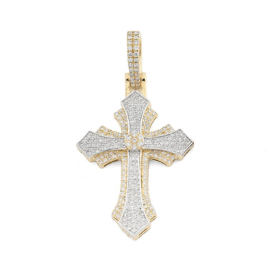10k Yellow & White Gold 0.9CTW Natural Diamond Pave Cross Pendant 4.1g Charm - Elite Jewelers - Charms & Pendants