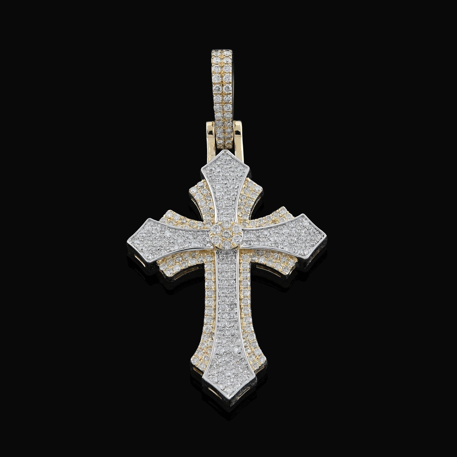 10k Yellow & White Gold 0.9CTW Natural Diamond Pave Cross Pendant 4.1g Charm - Elite Jewelers - Charms & Pendants